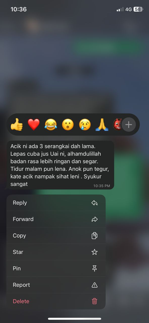 Testimoni terbaru pelanggan Jus UAI 2