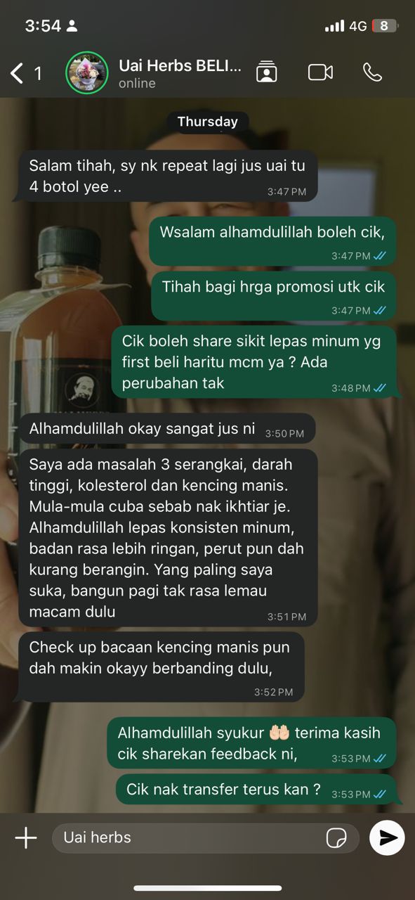 Testimoni terbaru pelanggan Jus UAI 3