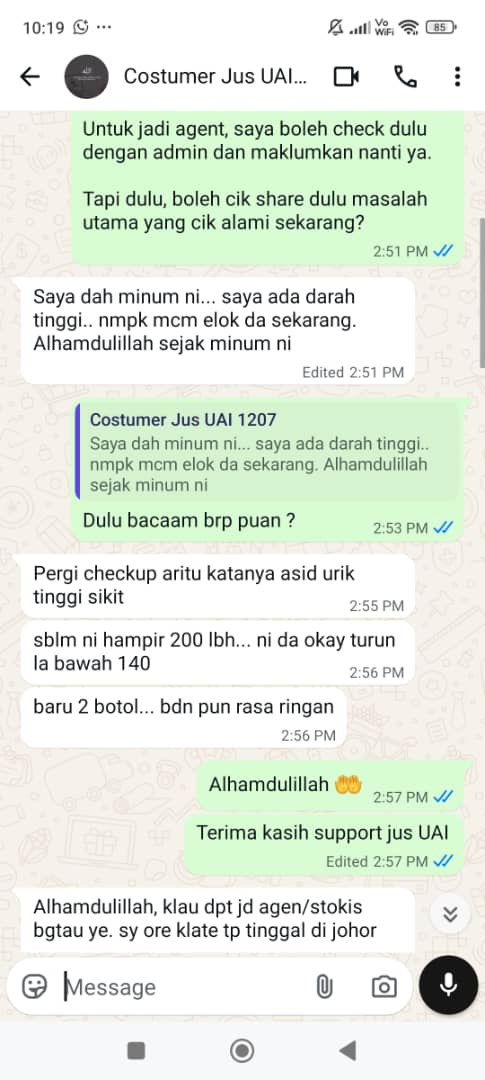 Testimoni terbaru pelanggan Jus UAI 5